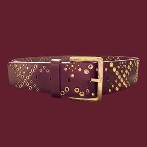 Rebecca Minkoff Burgundy Grommet Studded Gold Buckle Belt Size S
